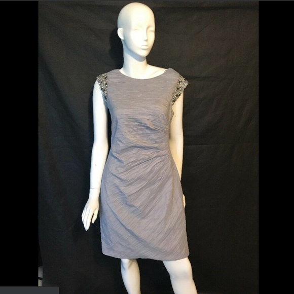 NEW $168 Eliza J Embellished Taffeta Sheath‎ Dress in Silver/Grey [SZ 12 ] - Picture 3 of 8